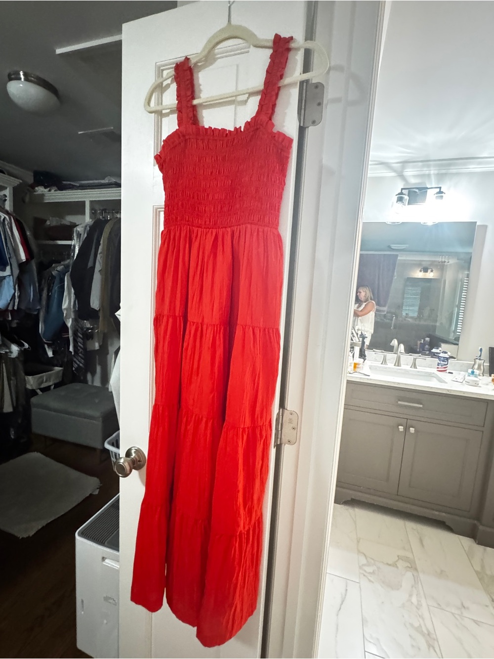 Red Tiered Maxi Dress with Smocked Bodice - Gap - Picture 8 of 15